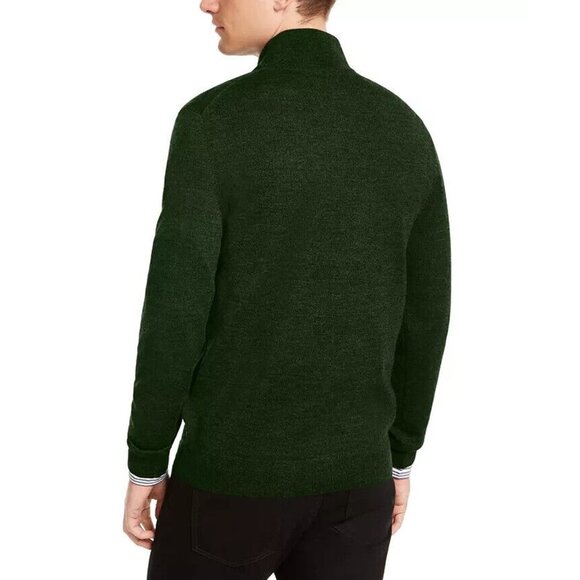 CLUB ROOM Men's Quarter-Zip Merino Wool Blend Sweater, Color green size Large - Picture 2 of 5